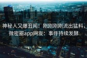 神秘人又爆丑闻！刚刚刚刚流出猛料，微密圈app网友：事件持续发酵