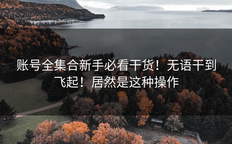 账号全集合新手必看干货！无语干到飞起！居然是这种操作