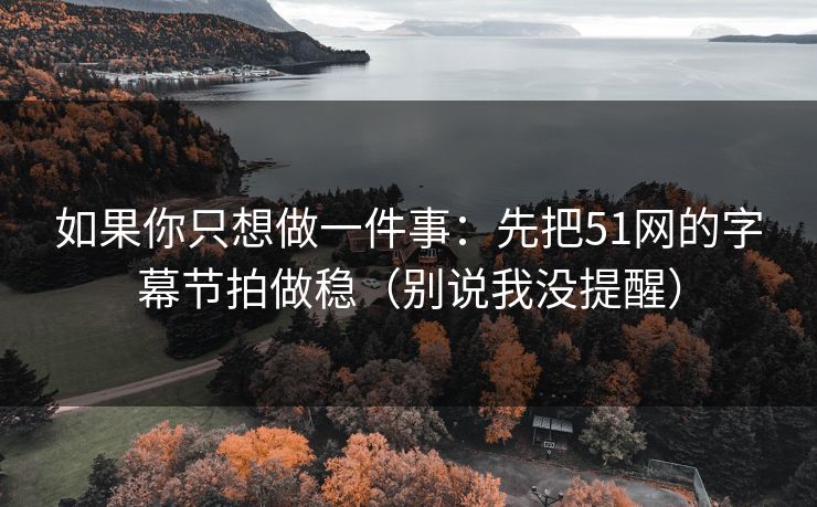 如果你只想做一件事：先把51网的字幕节拍做稳（别说我没提醒）